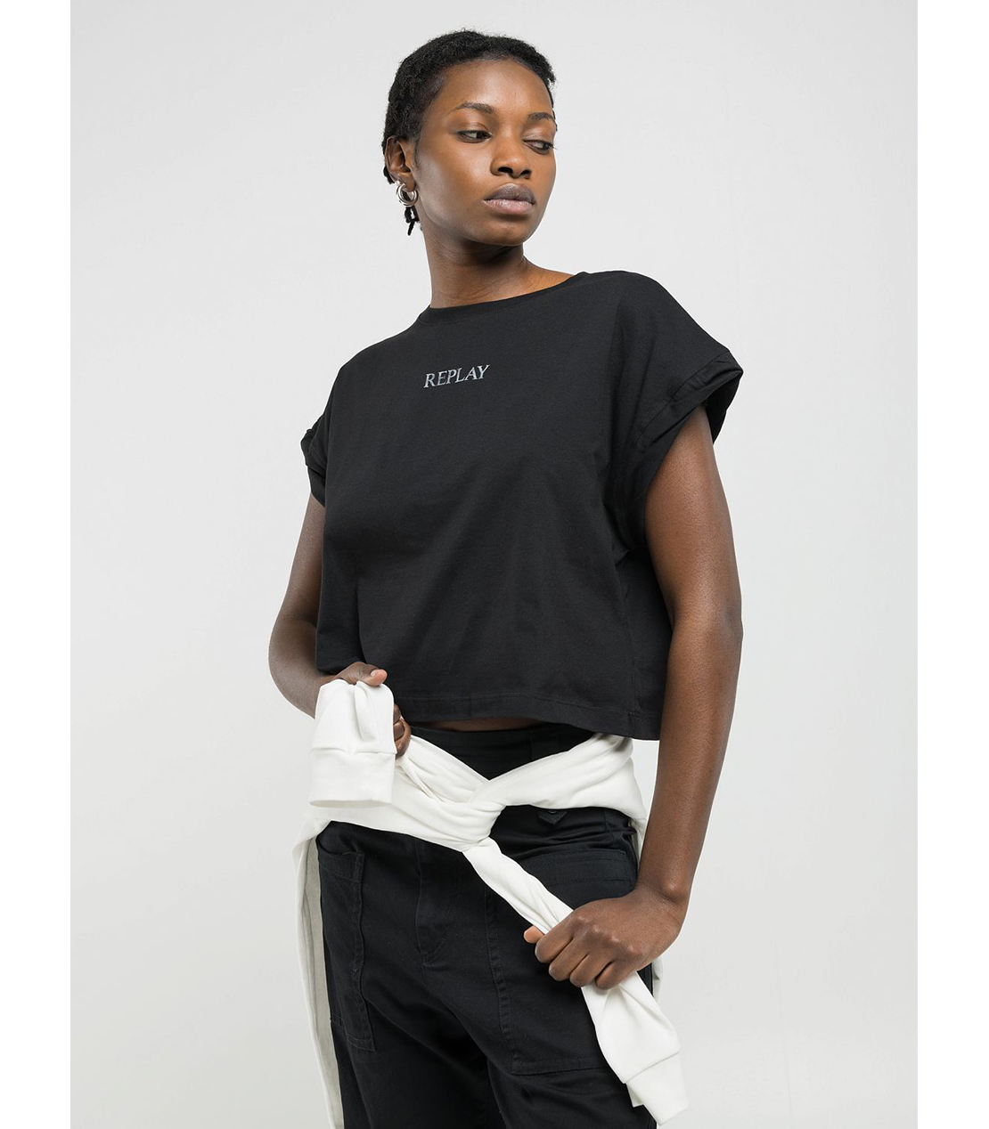 ロゴプリント入りクロップドTシャツ 詳細画像 ブラック 2